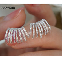 Load image into Gallery viewer, LUOWEND 18K White Gold Real Natural Diamond Stud Earrings for Women