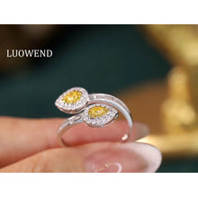 Load image into Gallery viewer, LUOWEND 18K White Gold Real Natural Yellow Diamond Ring for Women