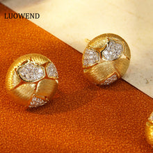 Load image into Gallery viewer, LUOWEND 18K Yellow Gold Real Natural Diamond Stud Earrings for Women