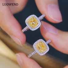Load image into Gallery viewer, LUOWEND 18K White Gold Real Natural Yellow Diamond Ring for Women