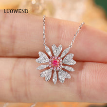 Load image into Gallery viewer, LUOWEND 18K White Gold Real Natural Pink Diamond Pendant Necklace for Women