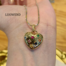 Load image into Gallery viewer, LUOWEND 18K Yellow Gold Natural Color Sapphire Pendant for Women