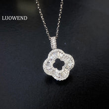 Load image into Gallery viewer, LUOWEND 18K White Gold Real Natural Diamond Pendant Necklace for Women