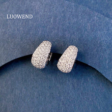 Load image into Gallery viewer, LUOWEND 18K White Gold Natural Diamond Hoop Earrings for Women