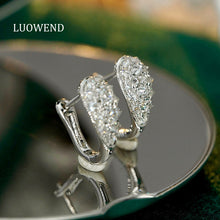 Load image into Gallery viewer, LUOWEND 18K White Gold Real Natural Diamond Hoop Earrings for Women