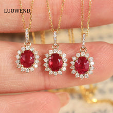 Load image into Gallery viewer, LUOWEND 18K Yellow Gold Real Natural Ruby and Diamond Gemstone Necklace for Women