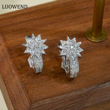 Load image into Gallery viewer, LUOWEND 18K White Gold Real Natural Diamond Hoop Earrings for Women