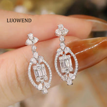 Load image into Gallery viewer, LUOWEND 18K White Gold Real Natural Diamond Drop Earrings for Women