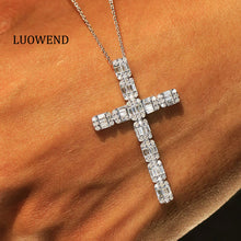 Load image into Gallery viewer, LUOWEND 18K White Gold Natural Diamond Pendant Necklace for Women
