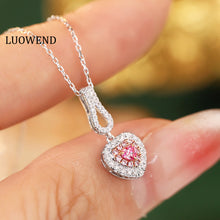 Load image into Gallery viewer, LUOWEND 18K White Gold Real Natural Pink Diamond Pendant Necklace for Women