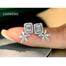 Load image into Gallery viewer, LUOWEND 18K White Gold Natural Diamond Earrings for Women
