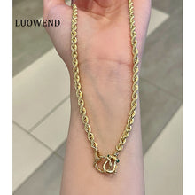 Load image into Gallery viewer, LUOWEND 18K Yellow Gold Natural Emerald Necklace for Women