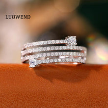 Load image into Gallery viewer, LUOWEND 18K White Gold Real Natural Diamond Ring for Women
