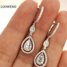 Load image into Gallery viewer, LUOWEND 18K White Gold Real Natural Diamond Drop Earrings for Women