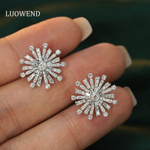 Load image into Gallery viewer, LUOWEND 18K White Gold Real Natural Diamond Earrings for Women