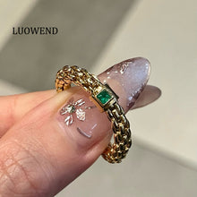 Load image into Gallery viewer, LUOWEND 18K Yellow Gold Natural Emerald Ring for Women