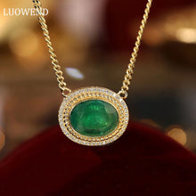 Load image into Gallery viewer, LUOWEND 18K Yellow Gold Natural Emerald Real Diamond Gemstone Necklace for Women