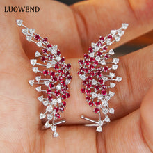Load image into Gallery viewer, LUOWEND 18K White Gold Real Natural Ruby and Diamond Gemstone Earrings for Women