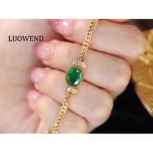Load image into Gallery viewer, LUOWEND 18K Yellow Gold Real Natural Emerald and Diamond Gemstone Bracelet for Women
