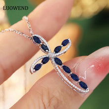 Load image into Gallery viewer, LUOWEND 18K White Gold Real Natural Sapphire and Diamond Gemstone Necklace for Women