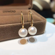 Load image into Gallery viewer, LUOWEND 18K Yellow Gold Real Natural Freshwater Pearl Earrings for Women