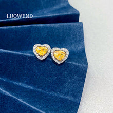 Load image into Gallery viewer, LUOWEND 18K White Gold Natural Yellow Diamond Earrings for Women