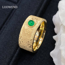 Load image into Gallery viewer, LUOWEND 18K Yellow Gold Real Natural Emerald Gemstone Ring for Women