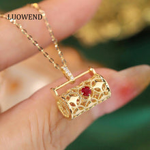 Load image into Gallery viewer, LUOWEND 18K Yellow Gold Real Natural Ruby and Diamond Gemstone Necklace for Women