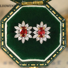 Load image into Gallery viewer, LUOWEND 18K White and Yellow Gold Real Natural Ruby and Diamond Gemstone Earrings for Women