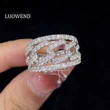 Load image into Gallery viewer, LUOWEND 18K White Gold Real Natural Diamond Ring for Women