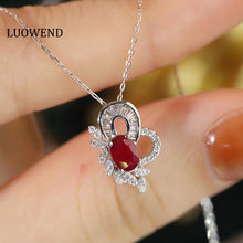 Load image into Gallery viewer, LUOWEND 18K White Gold Real Natural Ruby and Diamond Gemstone Necklace for Women