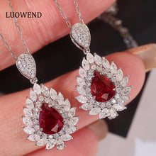 Load image into Gallery viewer, LUOWEND 18K White Gold Real Natural Ruby and Diamond Gemstone Necklace for Women