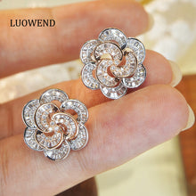 Load image into Gallery viewer, LUOWEND 18K White and Rose Gold Real Natural Diamond Stud Earrings for Women