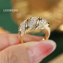 Load image into Gallery viewer, LUOWEND 18K Yellow Gold Real Natural Diamond Ring for Women