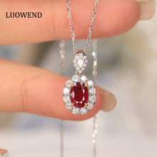 Load image into Gallery viewer, LUOWEND 18K White and Yellow Gold Real Natural Ruby and Diamond Gemstone Necklace for Women