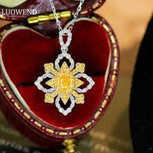 Load image into Gallery viewer, LUOWEND 18K White Gold Real Natural Yellow Diamond Pendant Necklace for Women