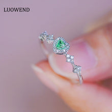 Load image into Gallery viewer, LUOWEND 18K White Gold Real Natural Green Diamond Ring for Women