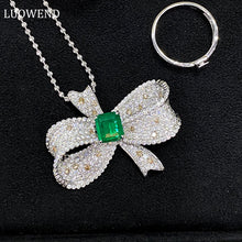 Load image into Gallery viewer, LUOWEND 18K White Gold Real Natural Emerald Gemstone Necklace for Women