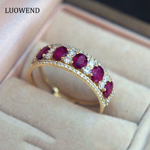 Load image into Gallery viewer, LUOWEND 18K Yellow Gold Real Natural Ruby and Diamond Gemstone Ring for Women