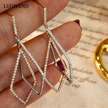 Load image into Gallery viewer, LUOWEND 18K White and Rose Gold Real Natural Diamond Drop Earrings for Women