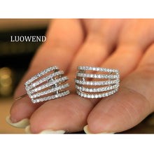 Load image into Gallery viewer, LUOWEND 18K White Gold Natural Diamond Earrings for Women