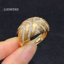 Load image into Gallery viewer, LUOWEND 18K Yellow Gold Natural Diamond Ring for Women