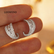 Load image into Gallery viewer, LUOWEND 18K White Gold Real Natural Diamond Stud Earrings for Women