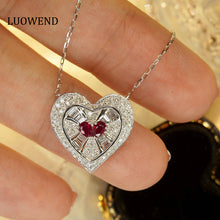 Load image into Gallery viewer, LUOWEND 18K White Gold Real Natural Ruby and Diamond Gemstone Necklace for Women