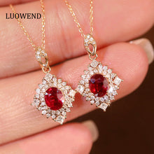 Load image into Gallery viewer, LUOWEND 18K Rose Gold Real Natural Ruby and Diamond Gemstone Necklace for Women
