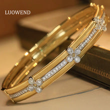 Load image into Gallery viewer, LUOWEND 18K White and Yellow Gold Real Natural Diamond Bangle for Women