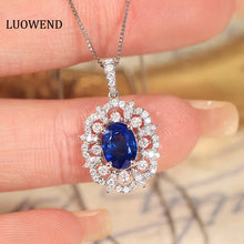 Load image into Gallery viewer, LUOWEND 18K White Gold Real Natural Sapphire and Diamond Gemstone Necklace for Women