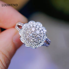 Load image into Gallery viewer, LUOWEND 18K White Gold Real Natural Diamond Ring for Women