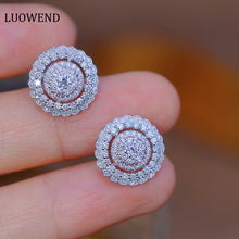 Load image into Gallery viewer, LUOWEND 18K White Gold Real Natural Diamond Stud Earrings for Women