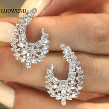 Load image into Gallery viewer, LUOWEND 18K White Gold Natural Diamond Earrings for Women